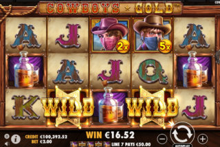 Kemenangan kombinasi 5-of-a-kind di slot Cowboys Gold