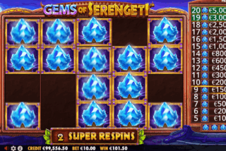 Simbol Gem tetap di gulungan setelah fitur Respin diaktifkan