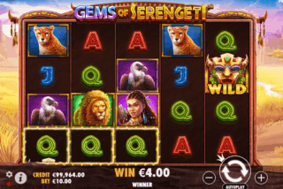 Kemenangan di permainan dasar slot Gems of Serengeti