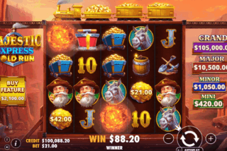 Kemenangan di permainan dasar slot Majestic Rush: Gold Run