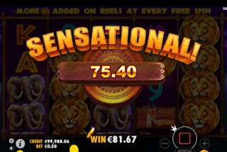 Kemenangan besar dalam satu putaran gratis dengan simbol teratas dan Wild