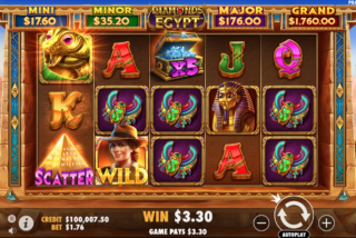 Diamonds of Egypt memiliki simbol Wild pengganda x5 di gulungan tengah