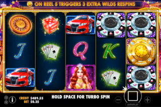 Aktivasi fitur respin dengan wild ekstra dalam slot Vegas Nights