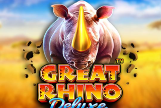 Tampilan slot Great Rhino Deluxe dengan tema satwa liar Afrika