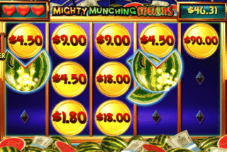 Simbol Melon mengumpulkan simbol Uang menambah nilai kemenangan total