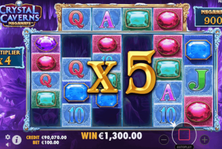 Multiplier yang meningkat setelah setiap cascade di Crystal Caverns Megaways