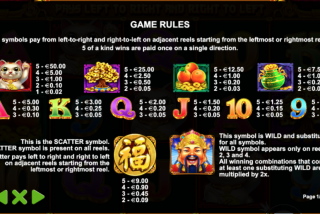Paytable for Master Chen's Fortune slot