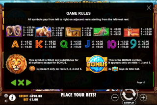 Tabel pembayaran untuk slot Safari King