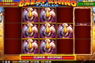 Bonus Super Respin diberikan jika dua tumpukan penuh simbol Rhino muncul