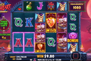 Multiplier bertambah saat Tumble selama Free Spins di Witch Heart Megaways