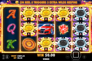 Simbol berubah menjadi wild dalam fitur respin Vegas Nights