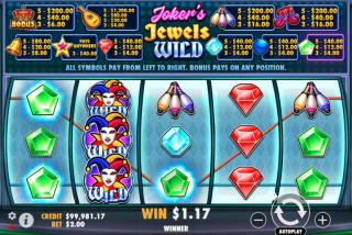 Simbol Wild meluas sebelum kemenangan dihitung di Joker’s Jewels Wild
