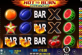 Layar kemenangan dalam permainan dasar Hot to Burn Hold and Spin