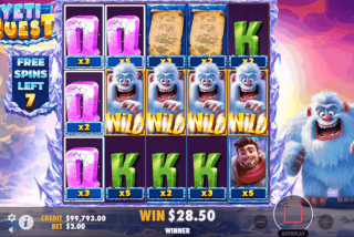 Kemenangan di fitur Bonus Free Spins pada Yeti Quest